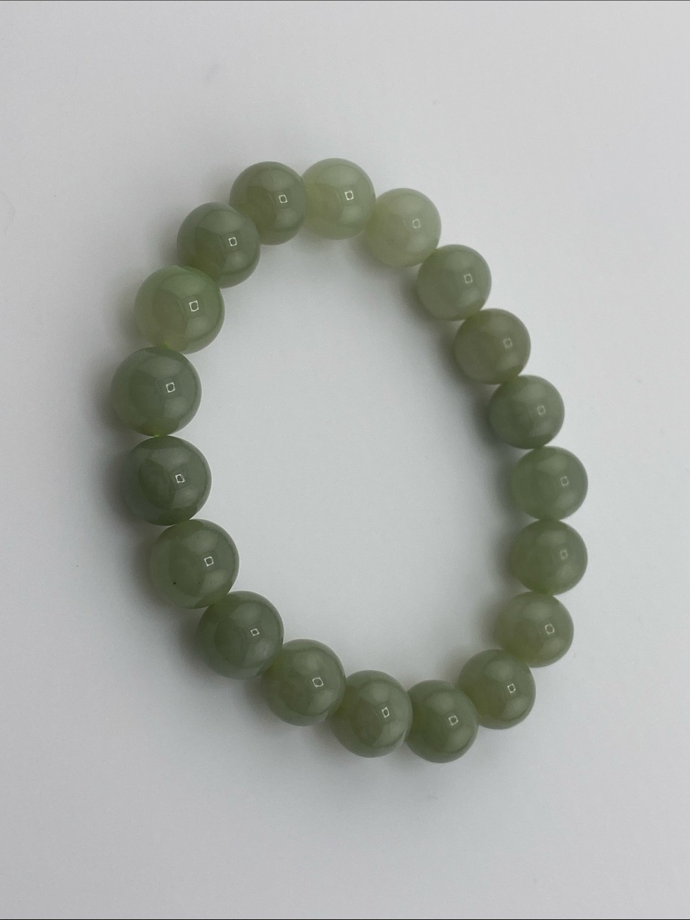 Authentic Hetian Jade Polished Beaded Bracelet - High Luster Pale Green - Picture 3 of 5